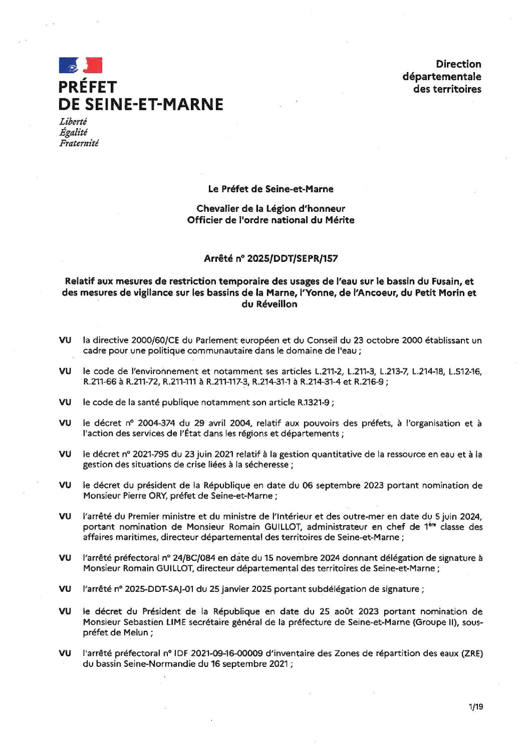 ARRÊTÉ PRÉFECTORAL SÉCHERESSE