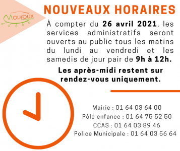 Nouveaux horaires accueil public Covid